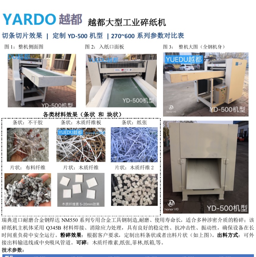 越都纖維切斷機YD-GD500機型 參數對比表